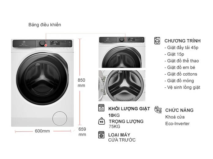 Máy Giặt Electrolux UltimateCare 700 Inverter 10 Kg EWF1043R7WC 